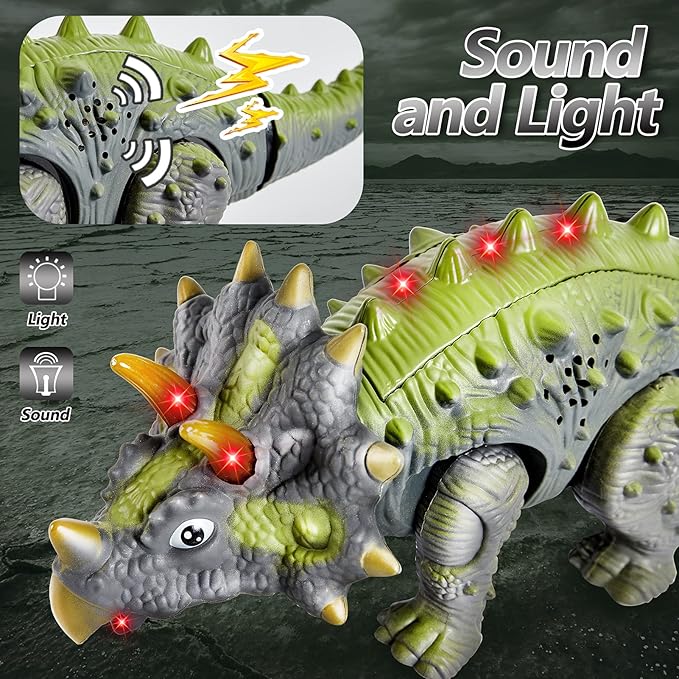 Walking Dinosaur Triceratops Light Up Toy with Sounds