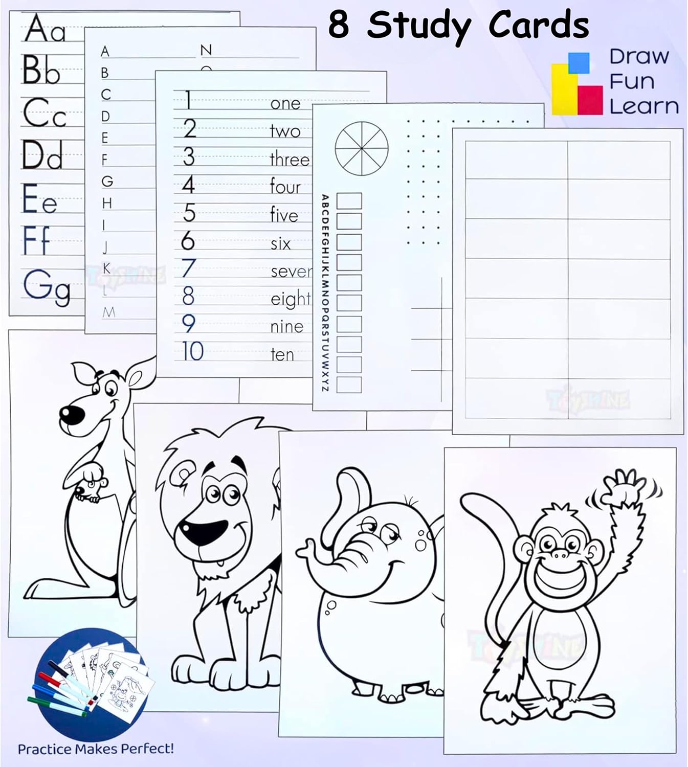 Wipe and Clean Magic Drawing & Writing Board for Kids - Reusable Graffiti Art Board with 4 Whiteboard Pens, 8 Study Cards & 1 Eraser - Educational Learning Toy for Children