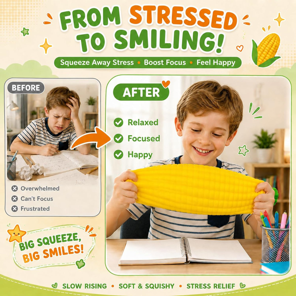 XXL Jumbo Corn on the Cob Sweetcorn Squishy Fidget Squish Sensory Toy