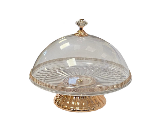 Rose Gold Plastic Cake Pastry Stand Turntable With Cover