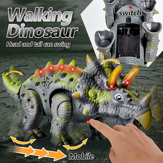Walking Dinosaur Triceratops Light Up Toy with Sounds