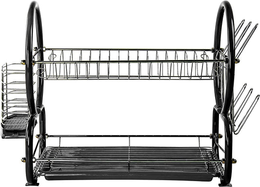 Tristar 2 Tier Dish Drainer Cutlery Rack with Drip Tray Black 53742 / D003