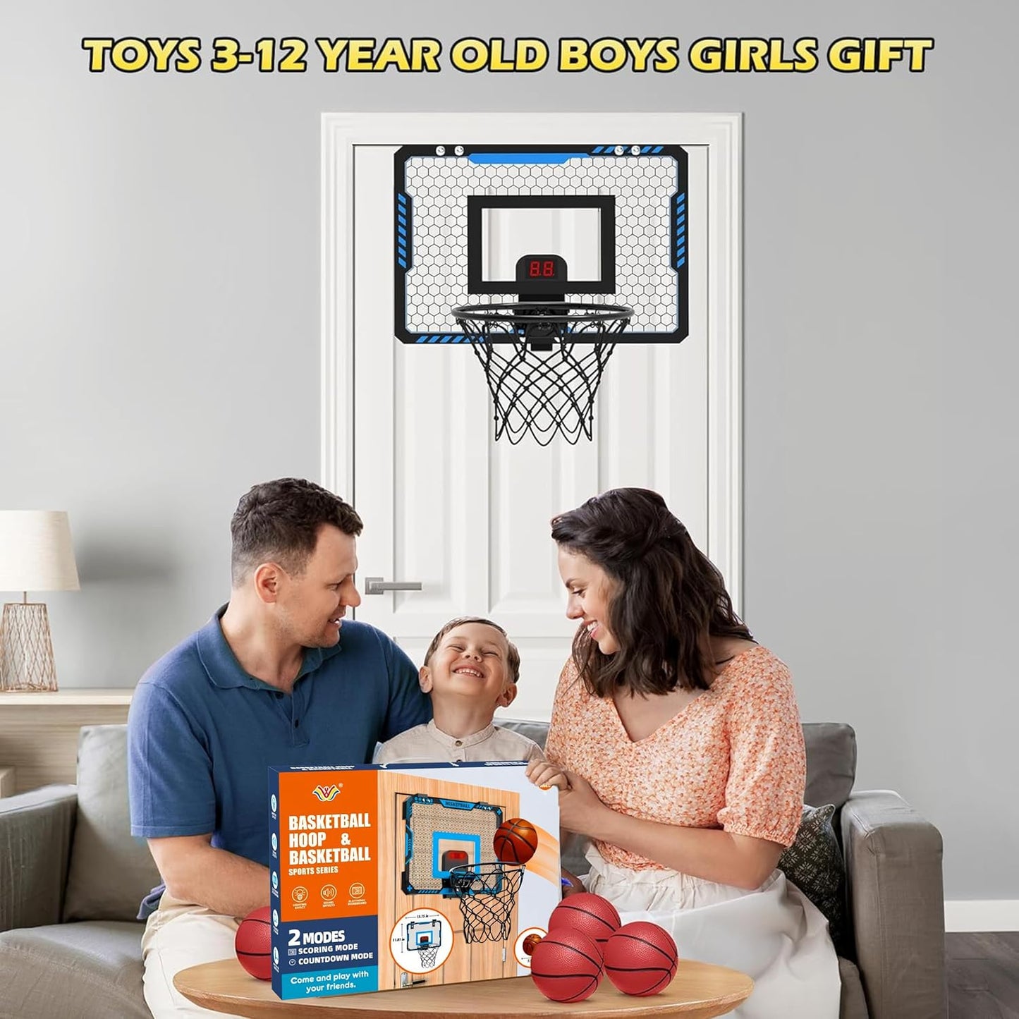 Basketball Indoor Mini Hoop Electric Scoreboard & Ball with Pump