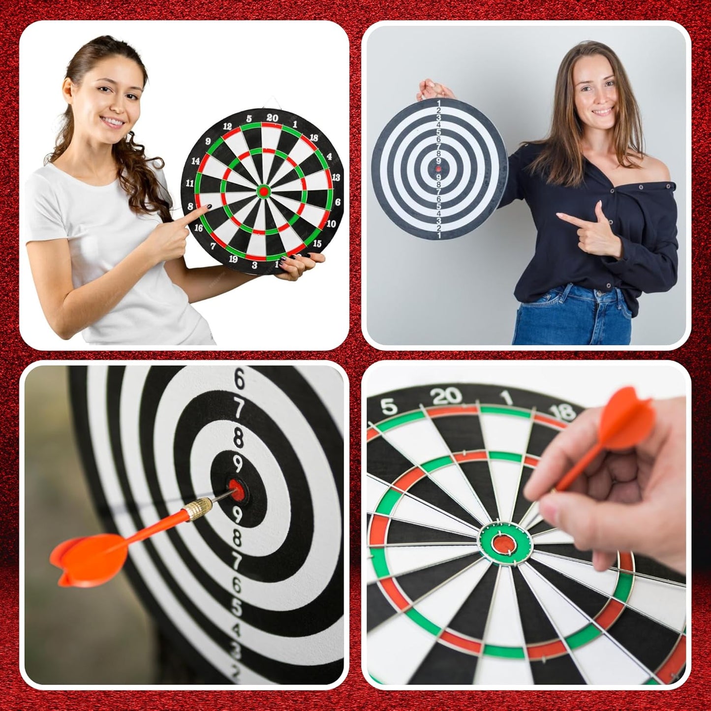 Full Size 17" Double Sided Dart Board with 6 Darts Complete Set plus Reverse Side Archery Style Target