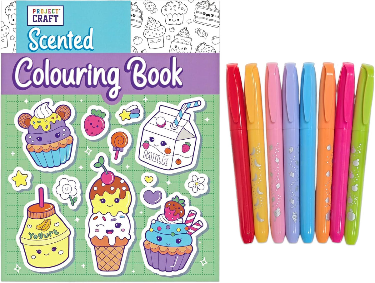Scented Colouring Set includes 8 Fragrant Markers & 100 Page A4 Colouring Book
