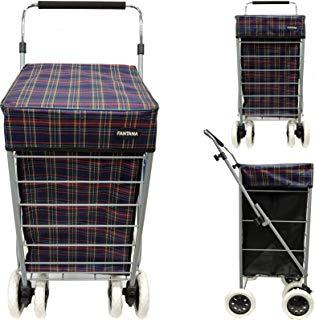 Strong Shopping Trolley Square Tartan Print Design 4/6 Wheels Assorted Colours 5990