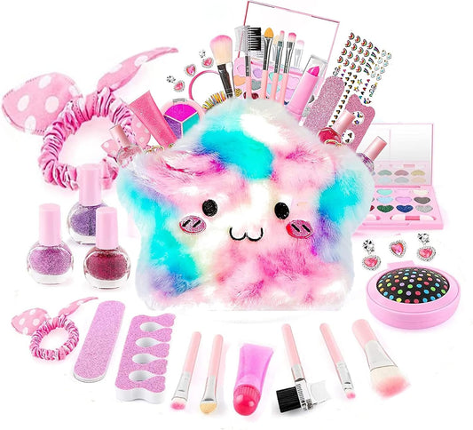 Girls 20 Piece Pretend Play Make Up Set with Fluffy Star Carry Bag Case