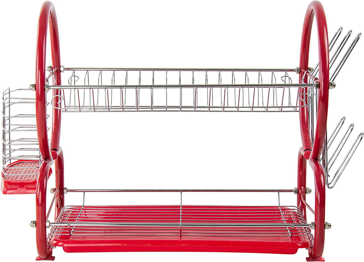 2 Tier Kitchen Dish Drainer Metal And Plastic Red