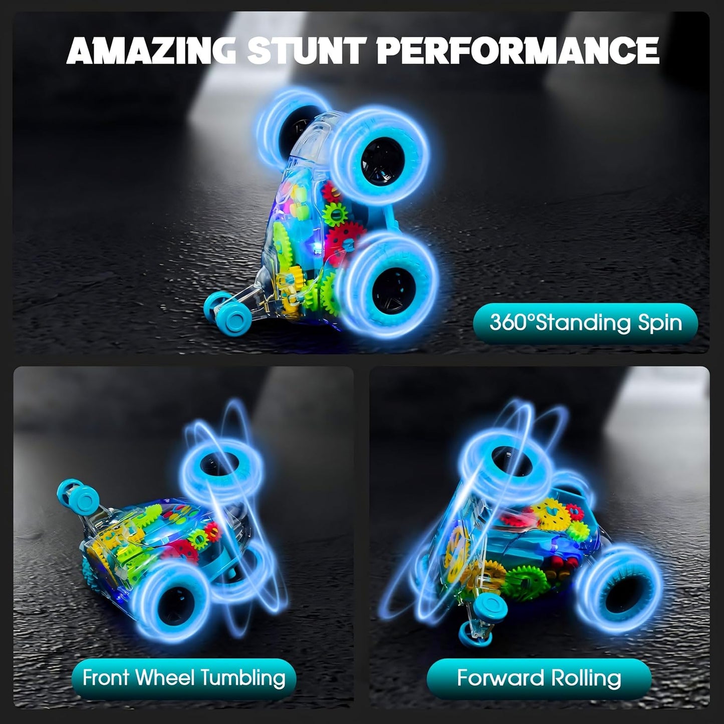 Remote Control Stunt Car, 360° Rotation Flip Vehicle Toy With Colourful LED Light & Music, 2.4 GHz