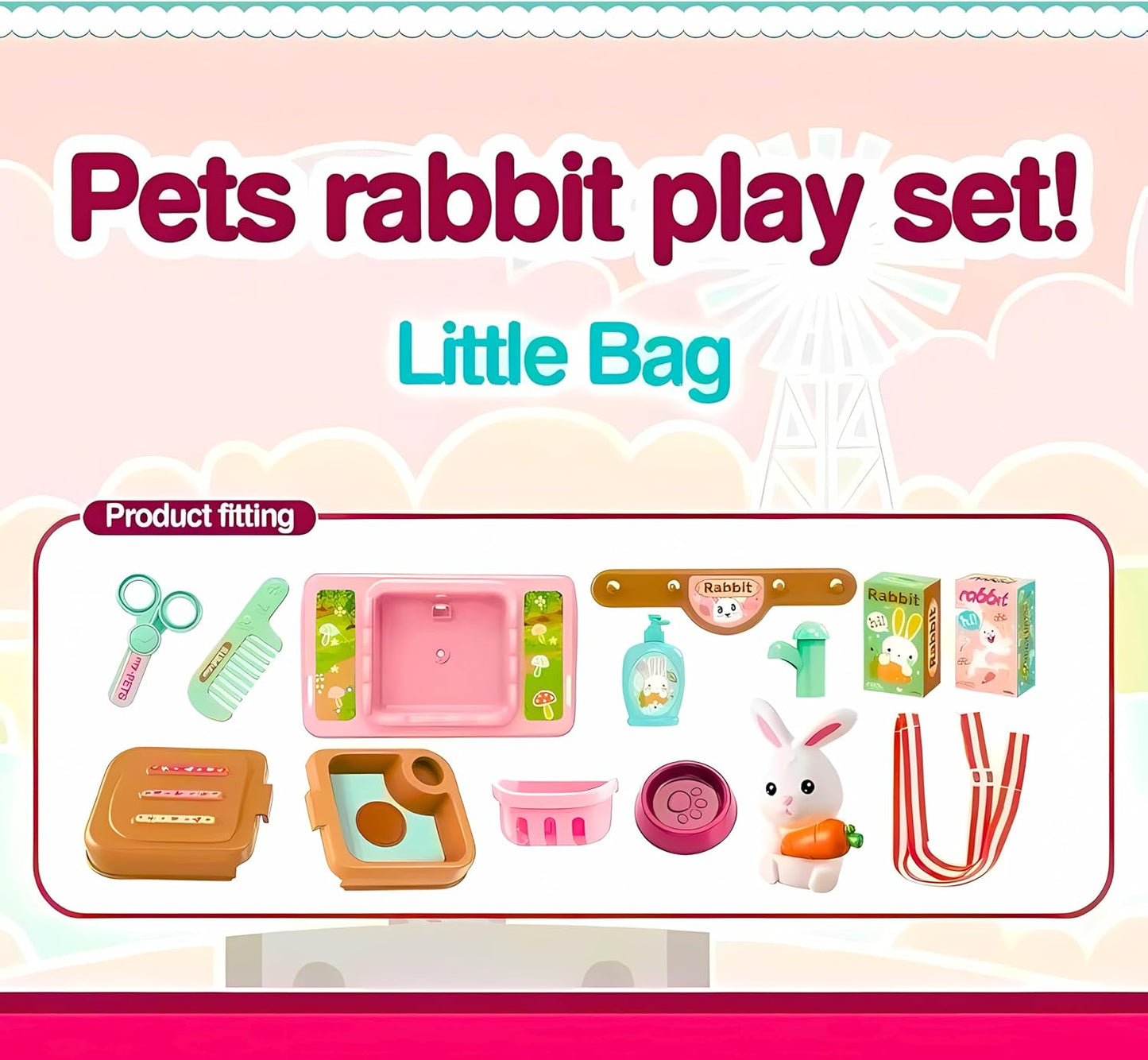 Cute Bunny Rabbit Pet Set Backpack & Toy Playset