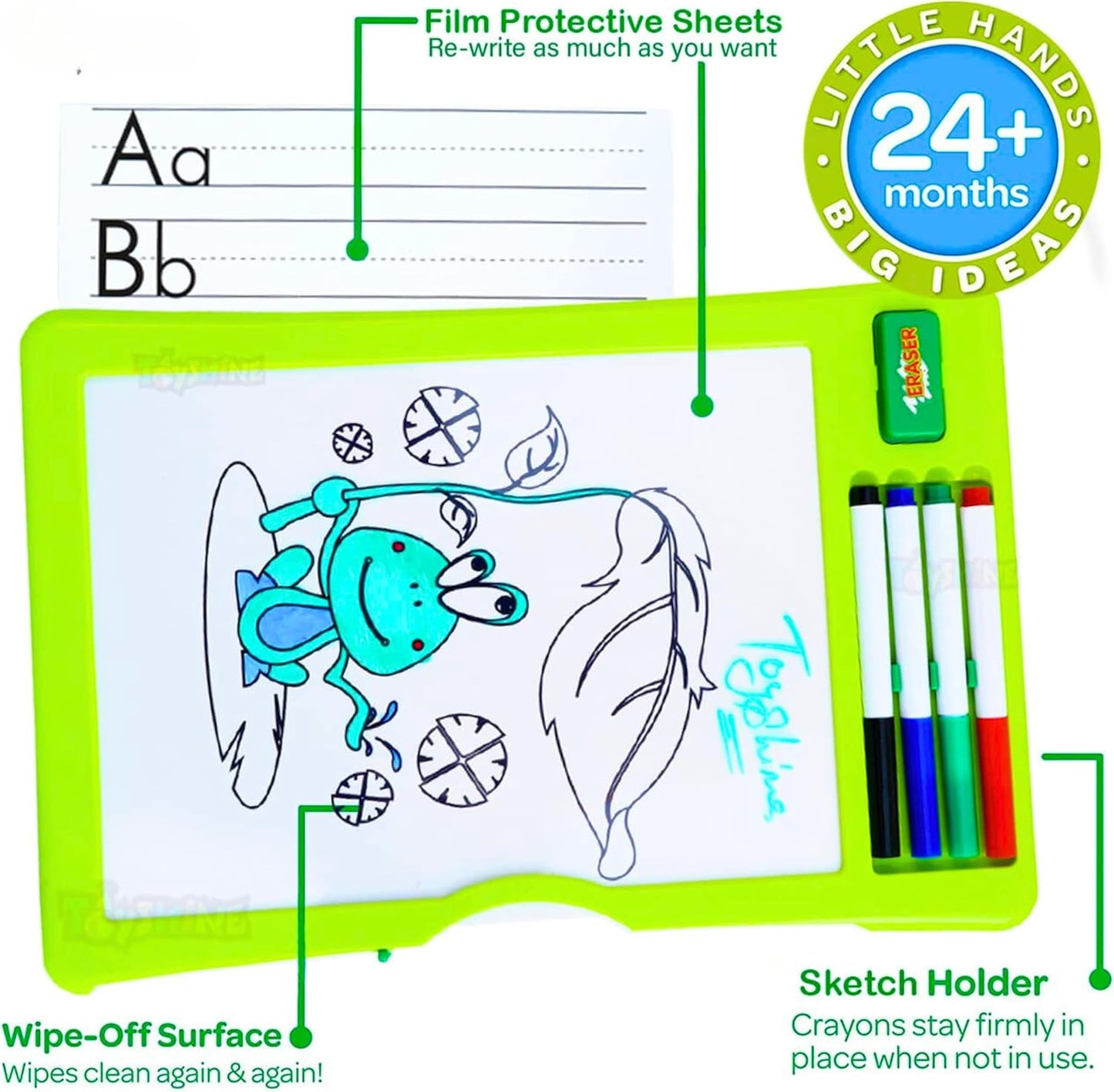 Wipe and Clean Magic Drawing & Writing Board for Kids - Reusable Graffiti Art Board with 4 Whiteboard Pens, 8 Study Cards & 1 Eraser - Educational Learning Toy for Children