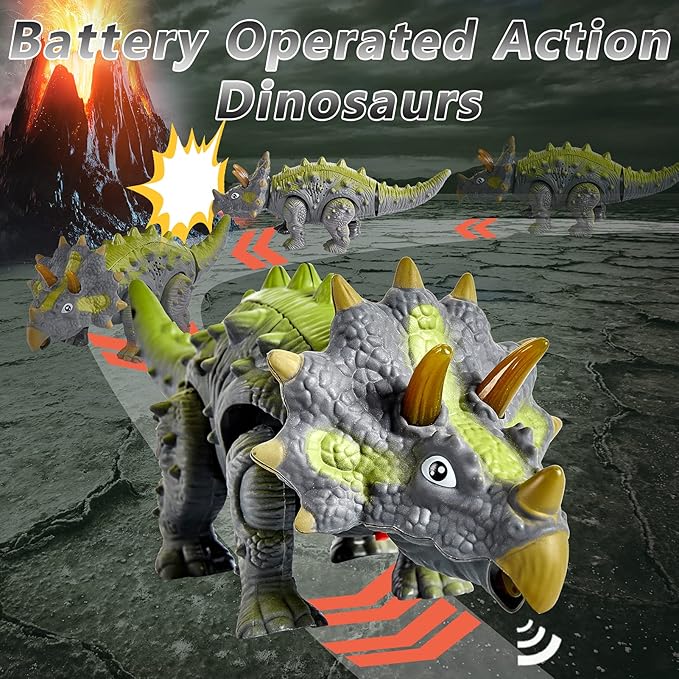 Walking Dinosaur Triceratops Light Up Toy with Sounds