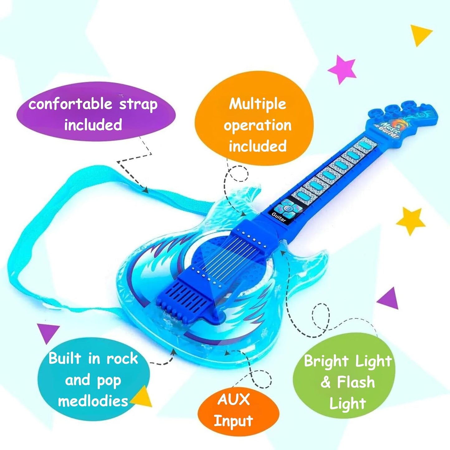 Kids Musical Dual Microphone & Guitar with Stand Music Player Singing Toy - Blue