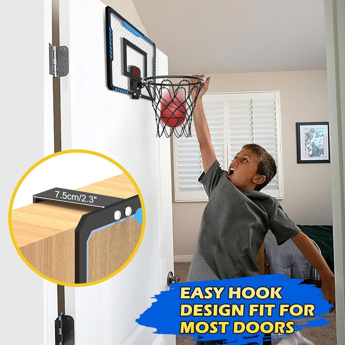 Basketball Indoor Mini Hoop Electric Scoreboard & Ball with Pump