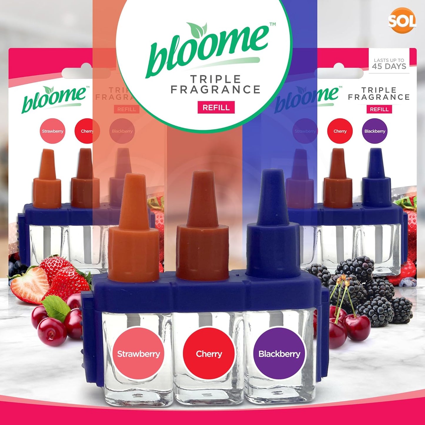 Bloome Air Freshener Triple Fragrance Oil Plug In Refill - Strawberry / Cherry / Blackberry (3Volution Compatible)