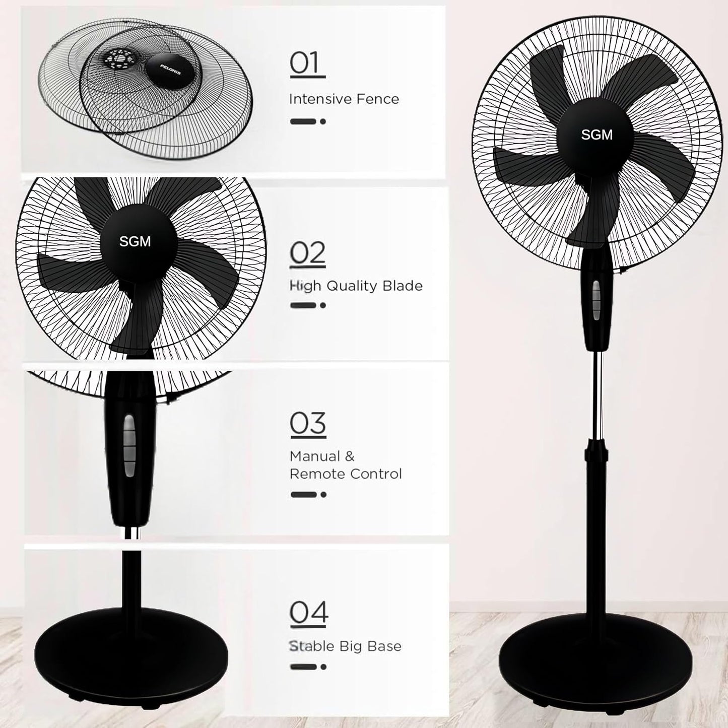 16 Inch Standing Oscillating Pedestal Fan with Adjustable Height & 3 Speeds