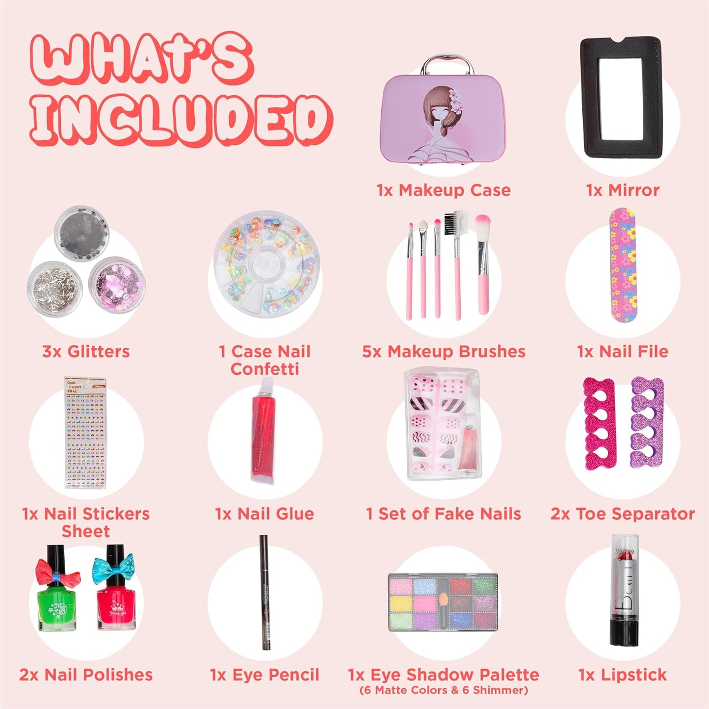 Girls 20 Piece Pretend play Make Up Suitcase Vanity Case Set