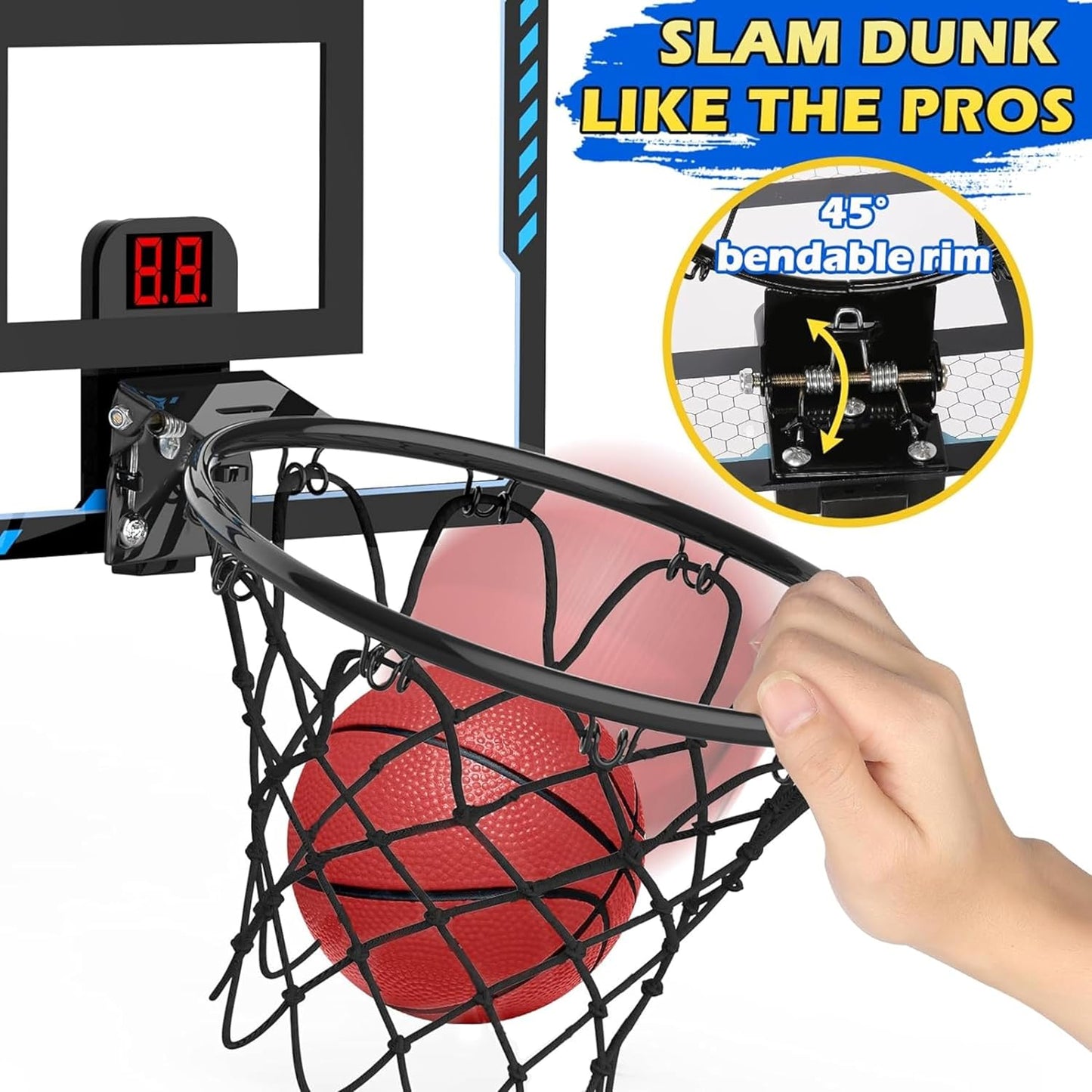 Basketball Indoor Mini Hoop Electric Scoreboard & Ball with Pump
