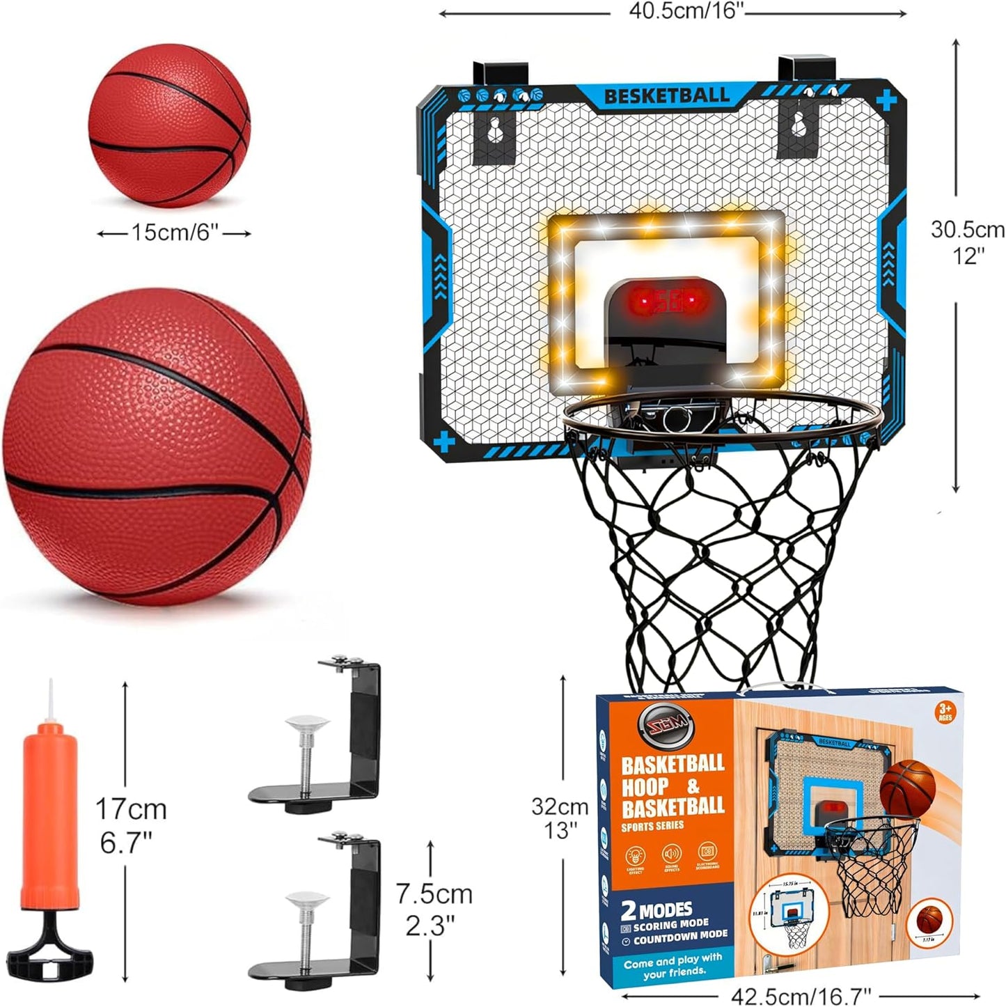 Basketball Indoor Mini Hoop Electric Scoreboard & Ball with Pump