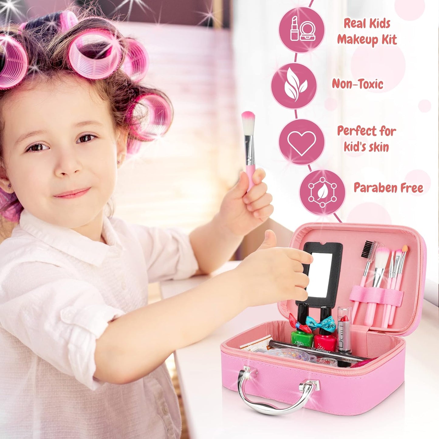 Girls 20 Piece Pretend play Make Up Suitcase Vanity Case Set