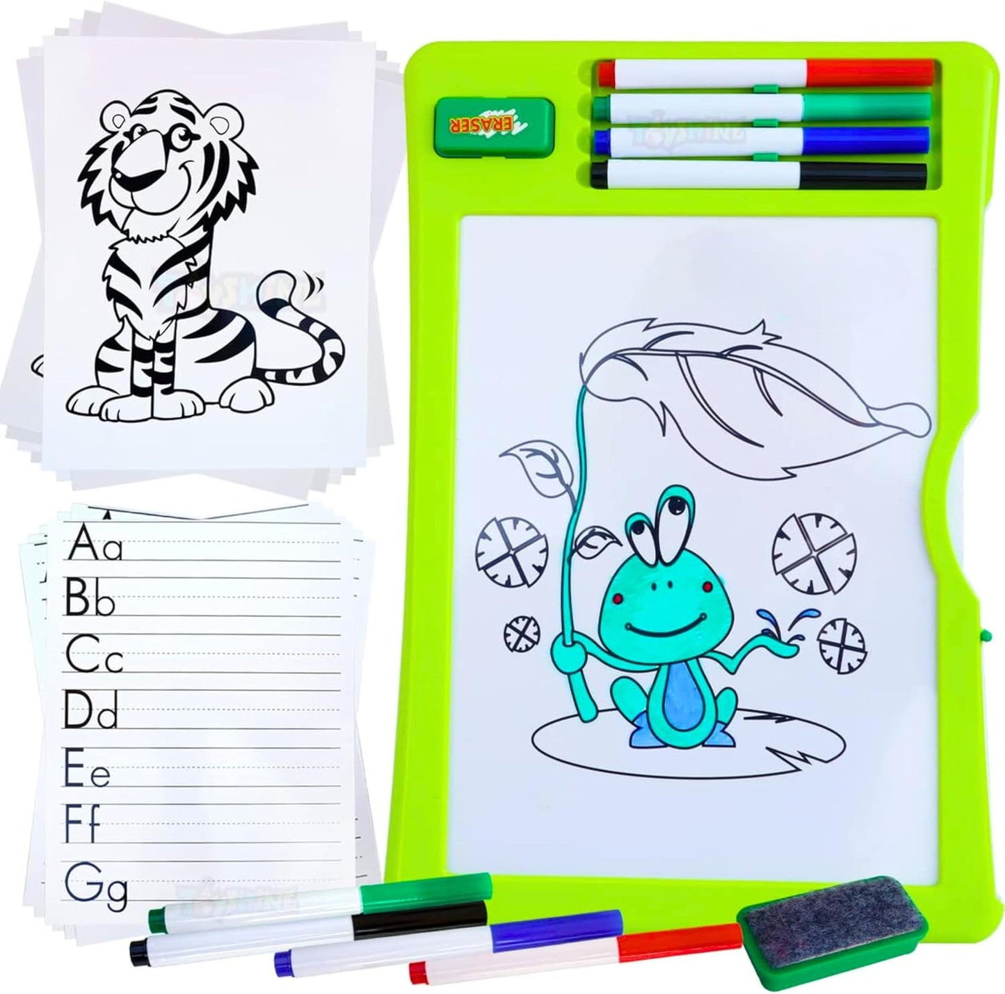Wipe and Clean Magic Drawing & Writing Board for Kids - Reusable Graffiti Art Board with 4 Whiteboard Pens, 8 Study Cards & 1 Eraser - Educational Learning Toy for Children