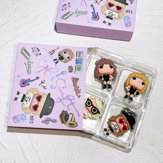 Taylor Swift Swifties Style 4 Pack Collectors 3D Silicone Keychain Keyring Pendant
