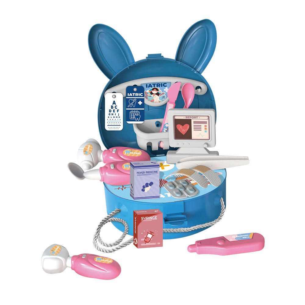 Bunny Rabbit Carry Case Travel Doctor Bag Doctors 21 Piece Play Set with Shoulder Strap - Blue - Easter Toys & Gift