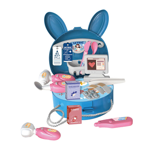 Bunny Rabbit Carry Case Travel Doctor Bag Doctors 21 Piece Play Set with Shoulder Strap - Blue - Easter Toys & Gift
