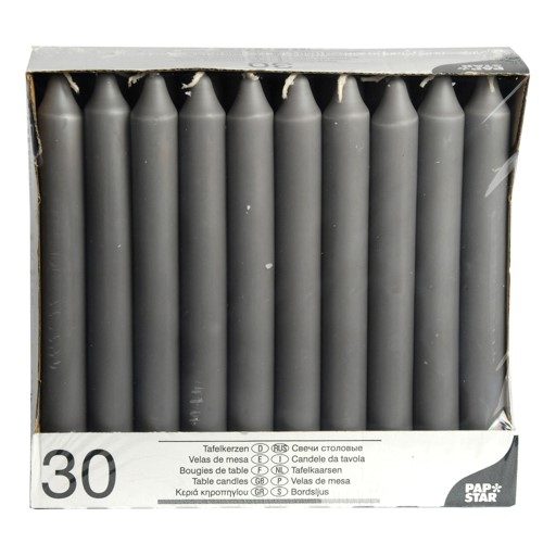 Table Candles 8" Pack Of 30 Grey
