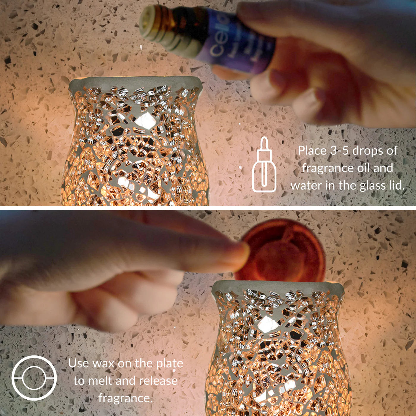 Silver Mosaic Wax & Oil Warmer Plug In Light - Sensual Aroma