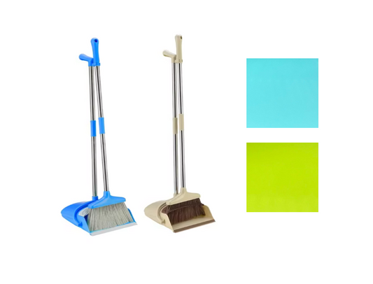 Plastic Foldable Long Handle Dustpan and Broom Set Assorted Colours 8817