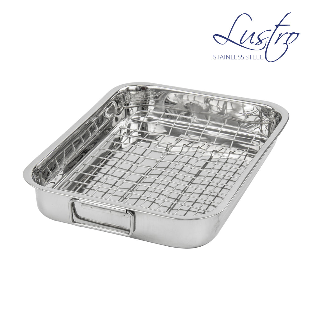 SQ Lustro Lasagne Oven Roasting Tin Tray with Rack W 37cm x D 28cm x H 5cm / 4.5L 8884