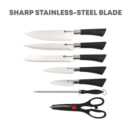 SQ Professional Stainless Steel Knife Set Block with Scissors 8888