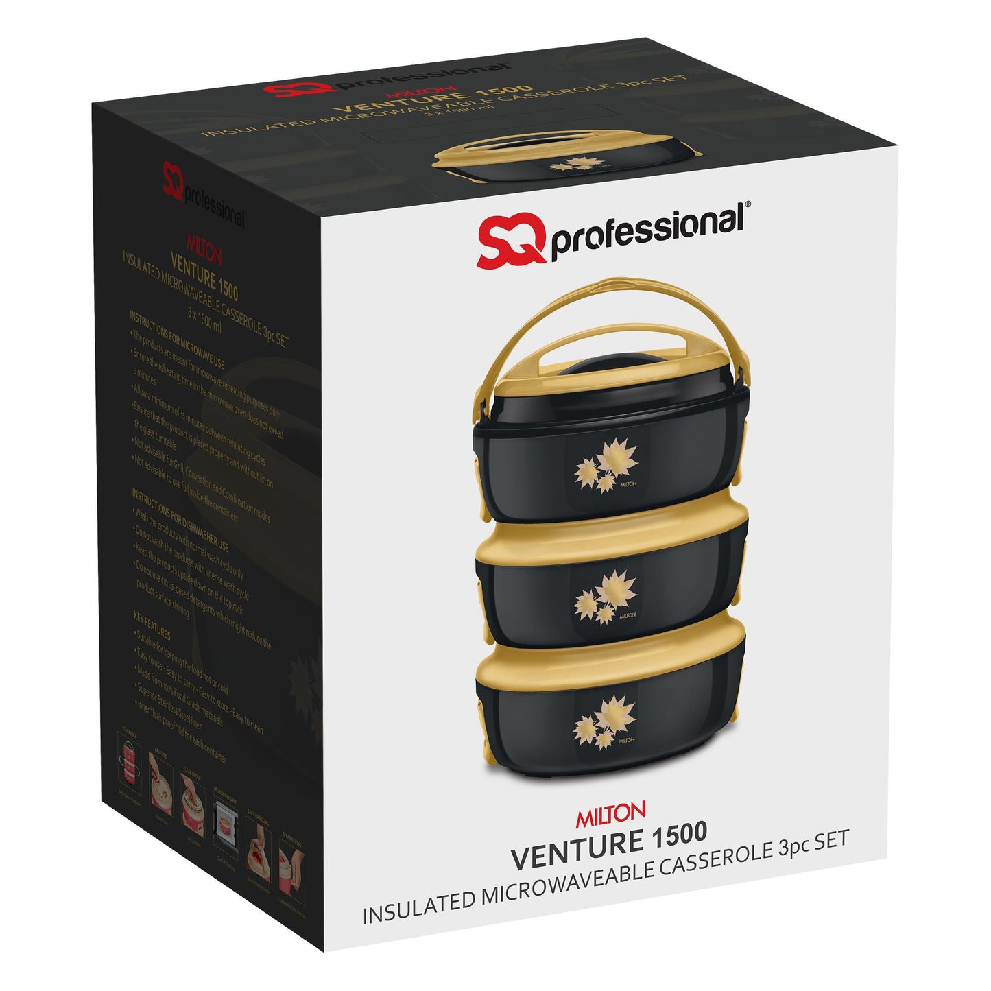 SQ Professional Venture Insulated Hot Pot Set of 3 Black 1.5L 8889