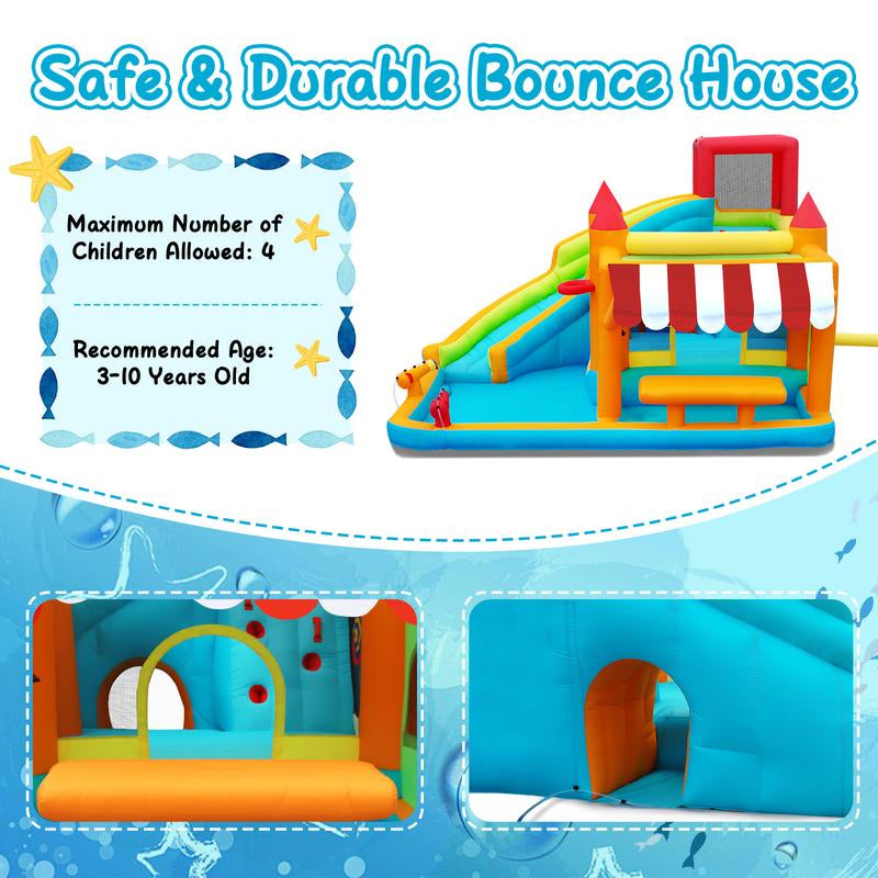 FBSPORT Inflatable Bounce House Water Slide for Kids with Toy Market Splash Pool Bouncer Castle Climbing Wall Ball Dart W/620W Blower Outdoor Indoor