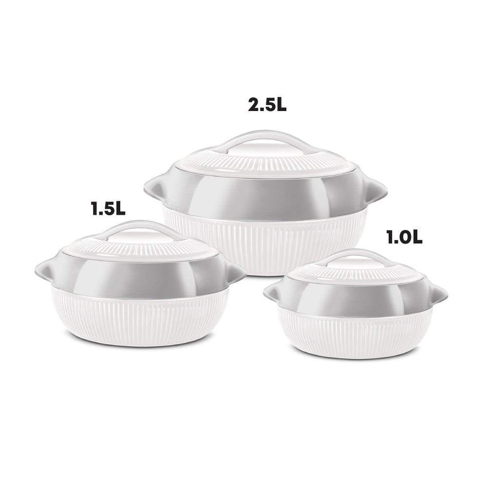 SQ Professional Fiesta Insulated Casserole Hot Pot Set of 3 White-Silver 8935