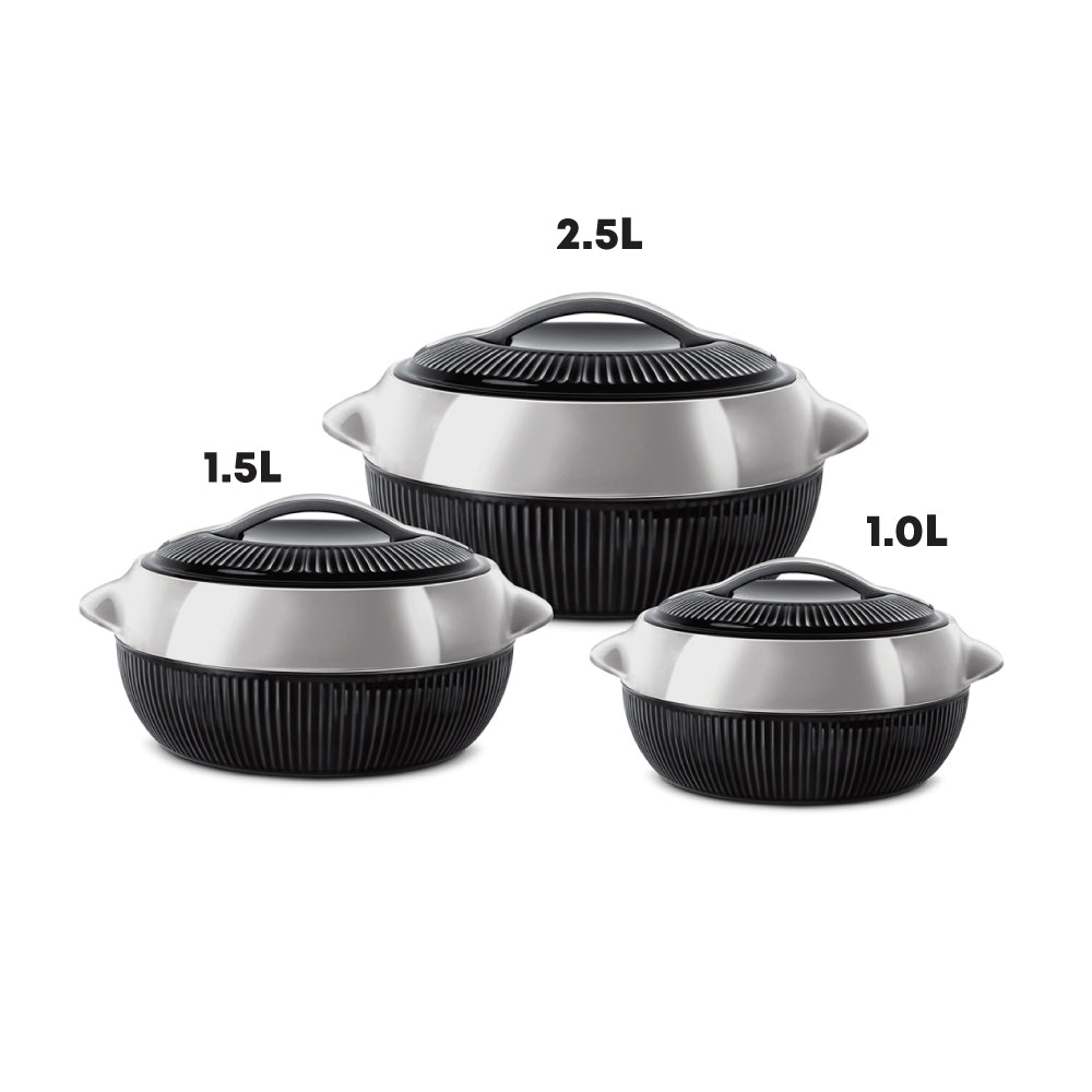 SQ Professional Fiesta Insulated Casserole Hot Pot Set of 3 Black-Silver 8936