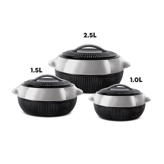 SQ Professional Fiesta Insulated Casserole Hot Pot Set of 3 Black-Silver 8936