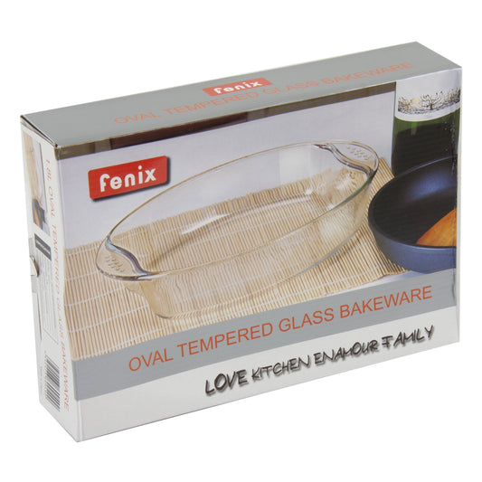 Tempered Glass Oval Roasting Baking Tray Kitchen Dish 1.8 Litre 30 x 21 x 6.5cm 8966