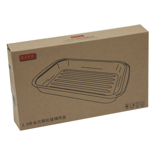 Ribbed Roasting Tempered Glass Baking Cooking Rectangular Dish 2 Litre 34 x 20 x 5.5cm 8970