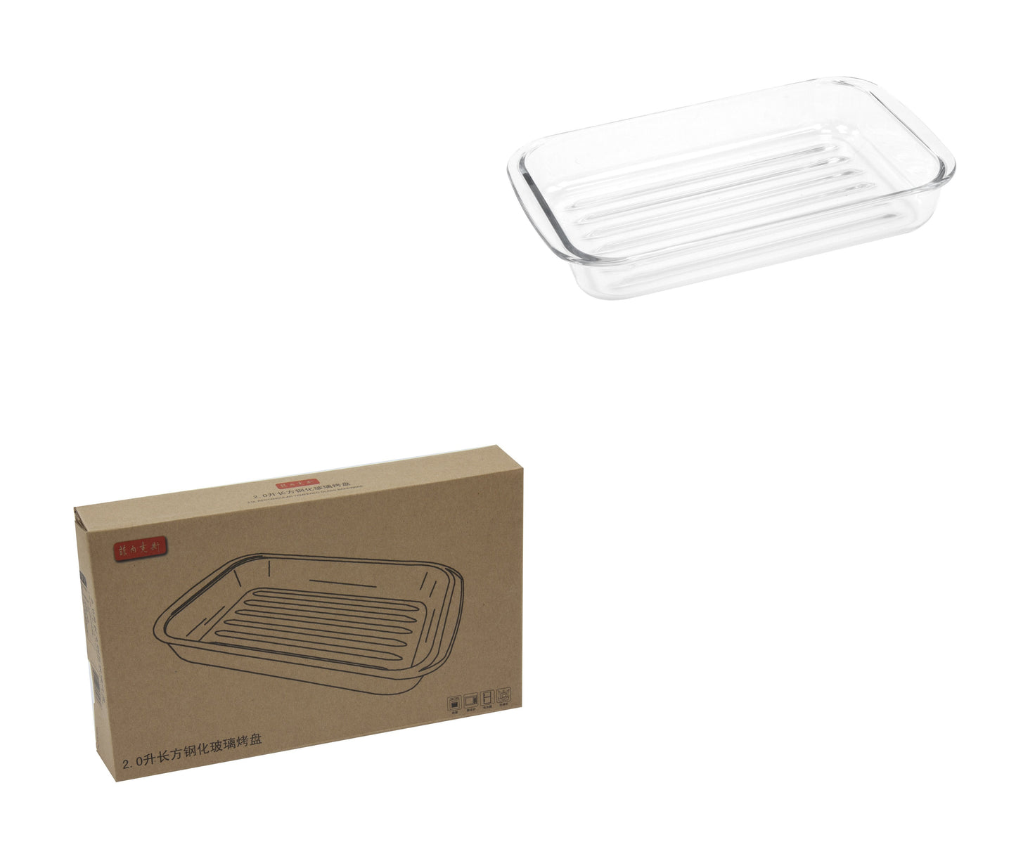 Ribbed Roasting Tempered Glass Baking Cooking Rectangular Dish 2 Litre 34 x 20 x 5.5cm 8970