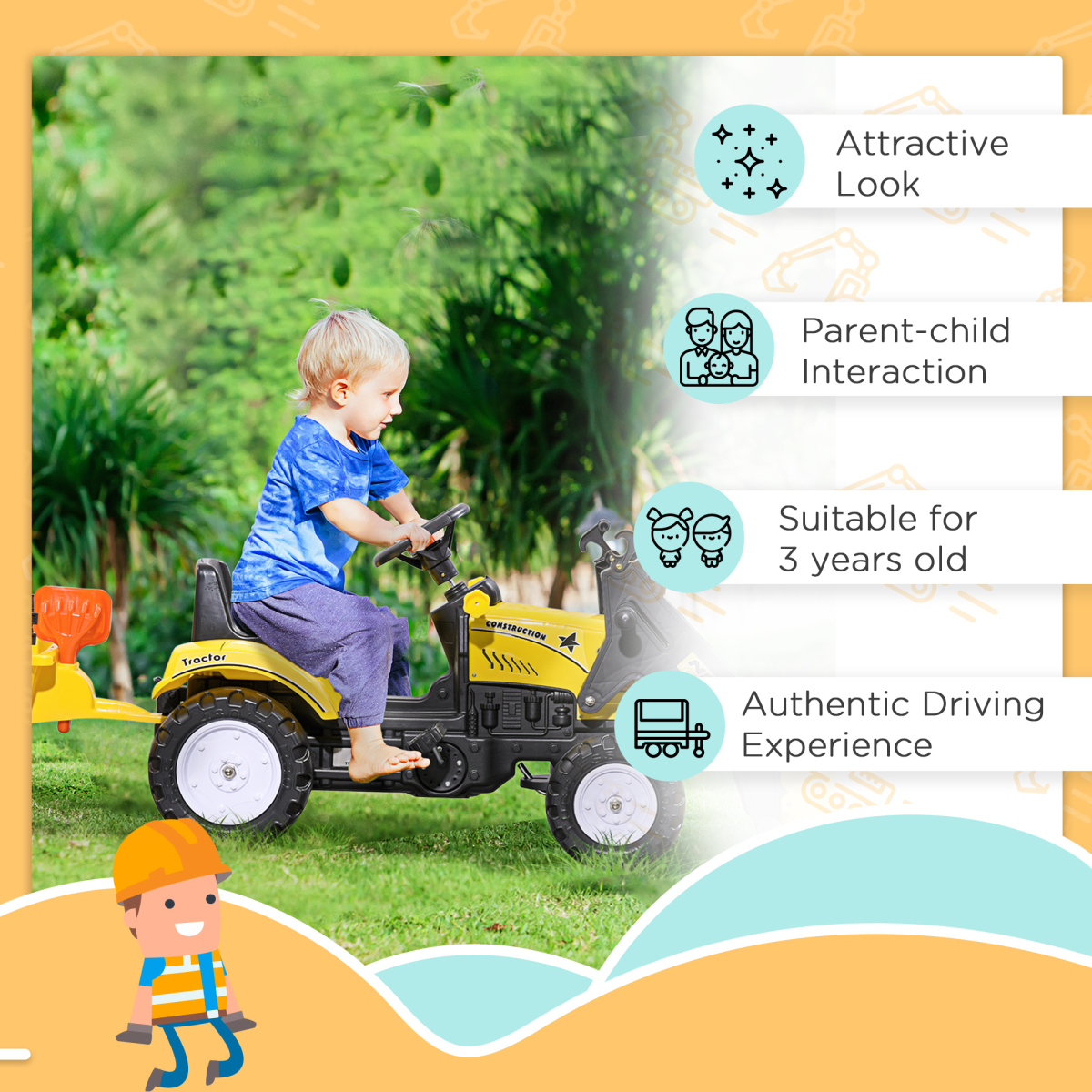 Kids Pedal Go Kart Ride on Excavator Wheels Tyres Kids Children -Yellow