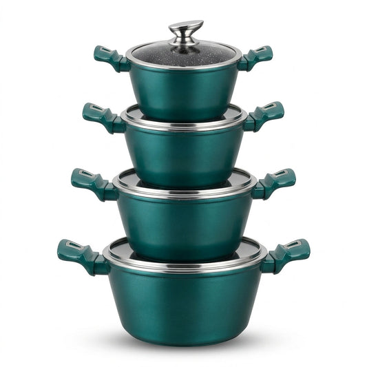 Sigma 4 – Piece Casserole Set With Glass Lids, Emerald Green, 18 – 20 – Aluminium