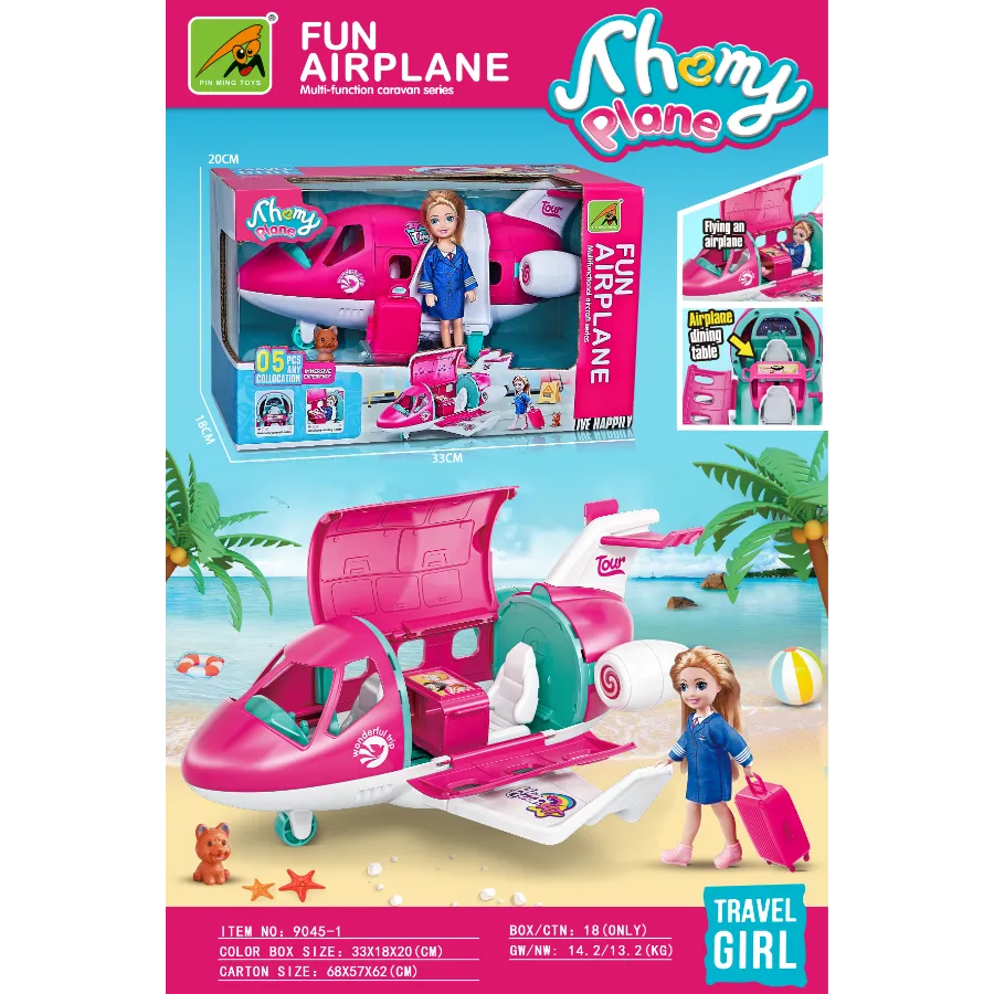 Girls Mini Pink Toy Aeroplane & Accessories PlaySet