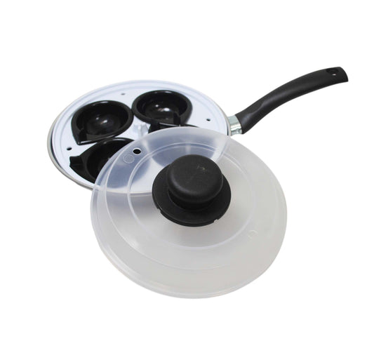 Non Stick Home Kitchen 4 Egg Poacher Pan 20cm With Long Safety Handle Egg Poacher 5.5cm 9101