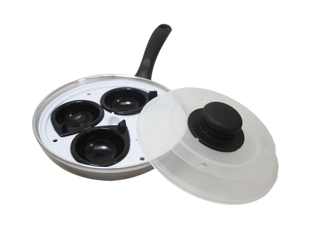 Non Stick Home Kitchen 3 Egg Poacher Pan With Long Safety Handle Egg Poacher