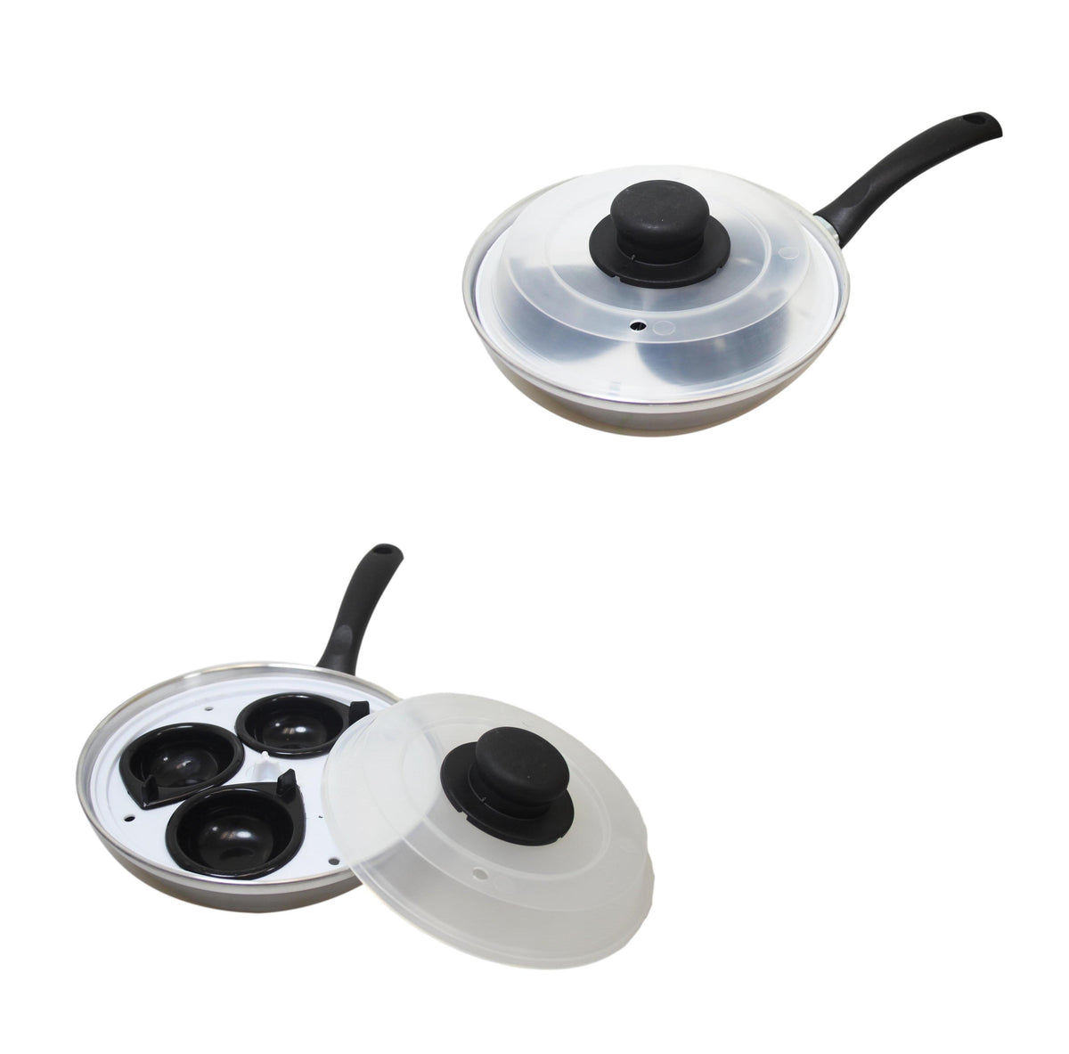 Non Stick Home Kitchen 3 Egg Poacher Pan With Long Safety Handle Egg Poacher