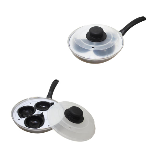 Non Stick Home Kitchen 3 Egg Poacher Pan With Long Safety Handle Egg Poacher