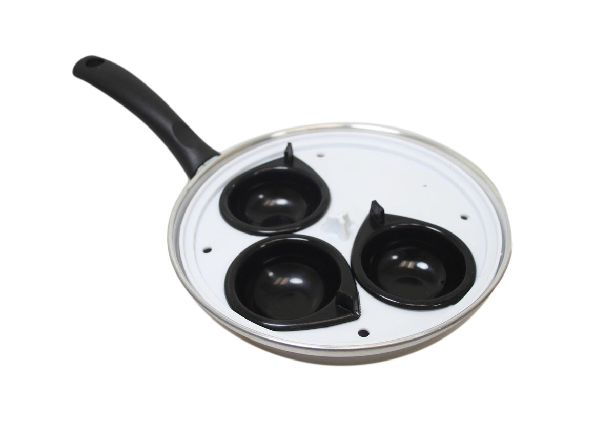 Non Stick Home Kitchen 3 Egg Poacher Pan With Long Safety Handle Egg Poacher