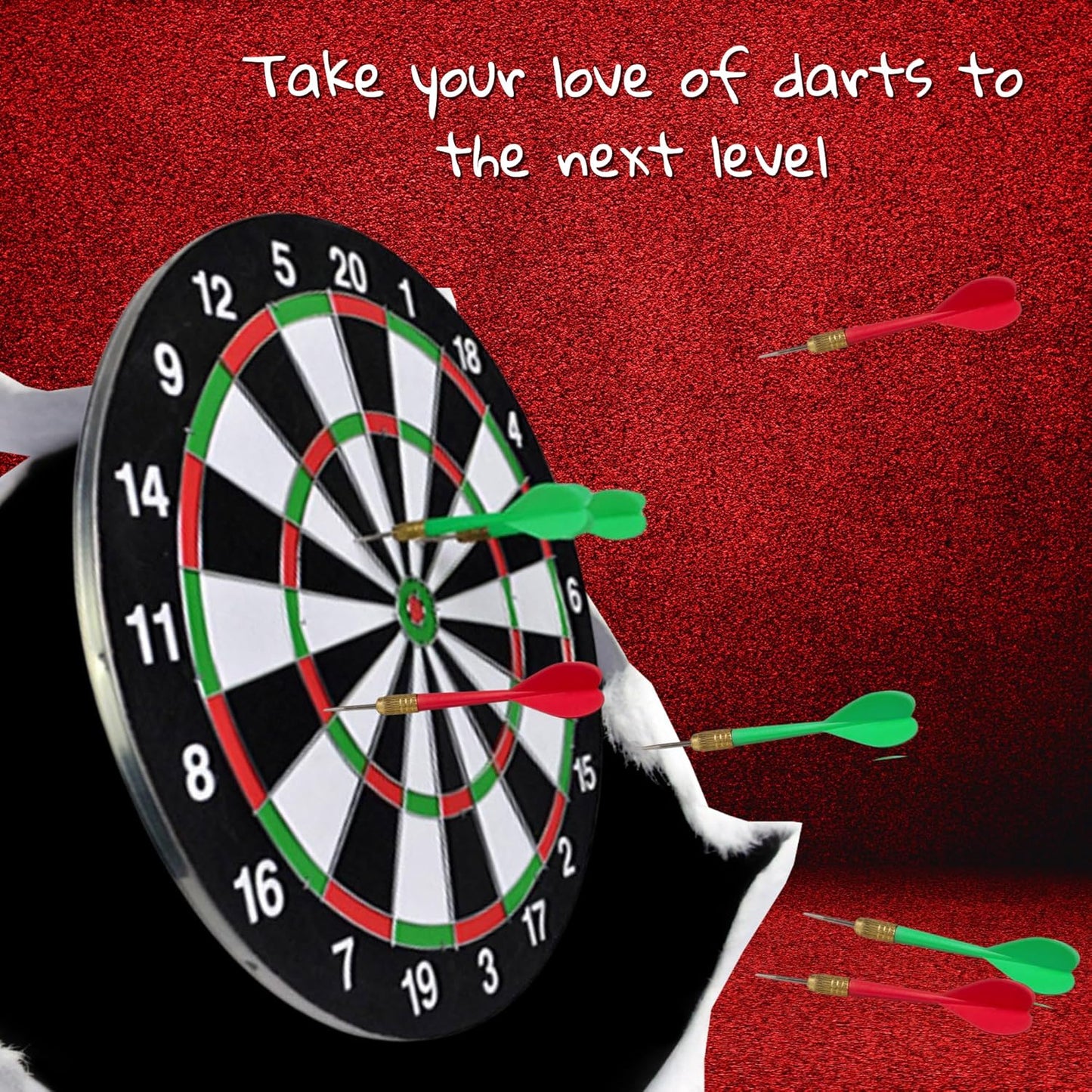 Full Size 17" Double Sided Dart Board with 6 Darts Complete Set plus Reverse Side Archery Style Target